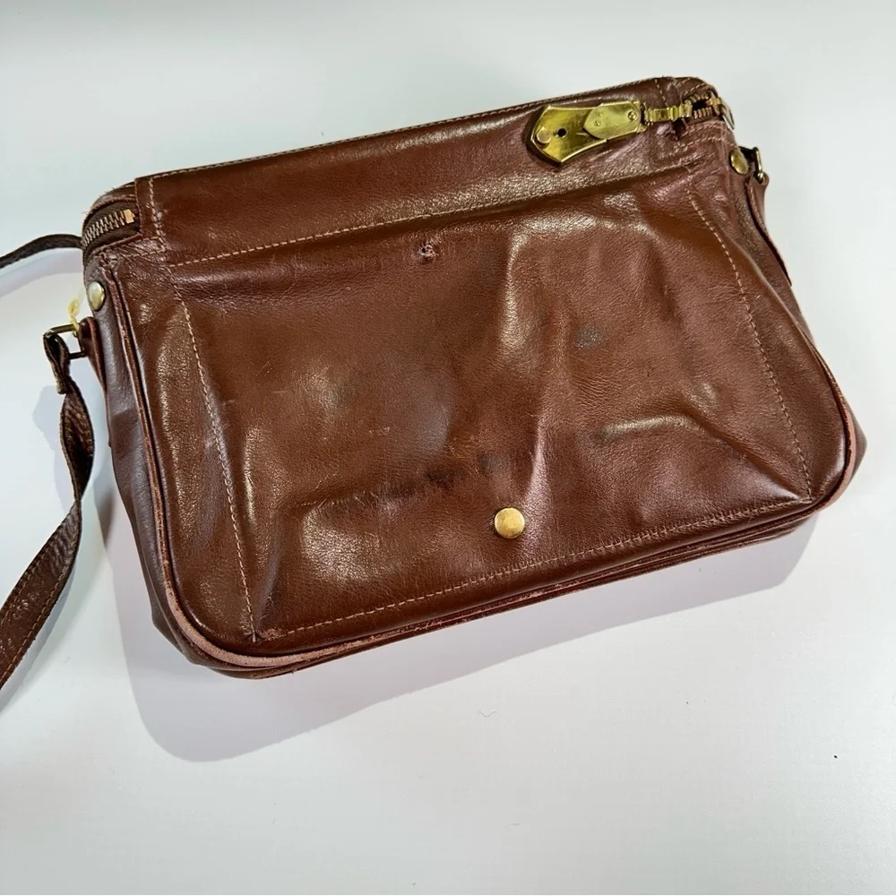 Hinson vintage leather crossbody bag top grain brass hardware